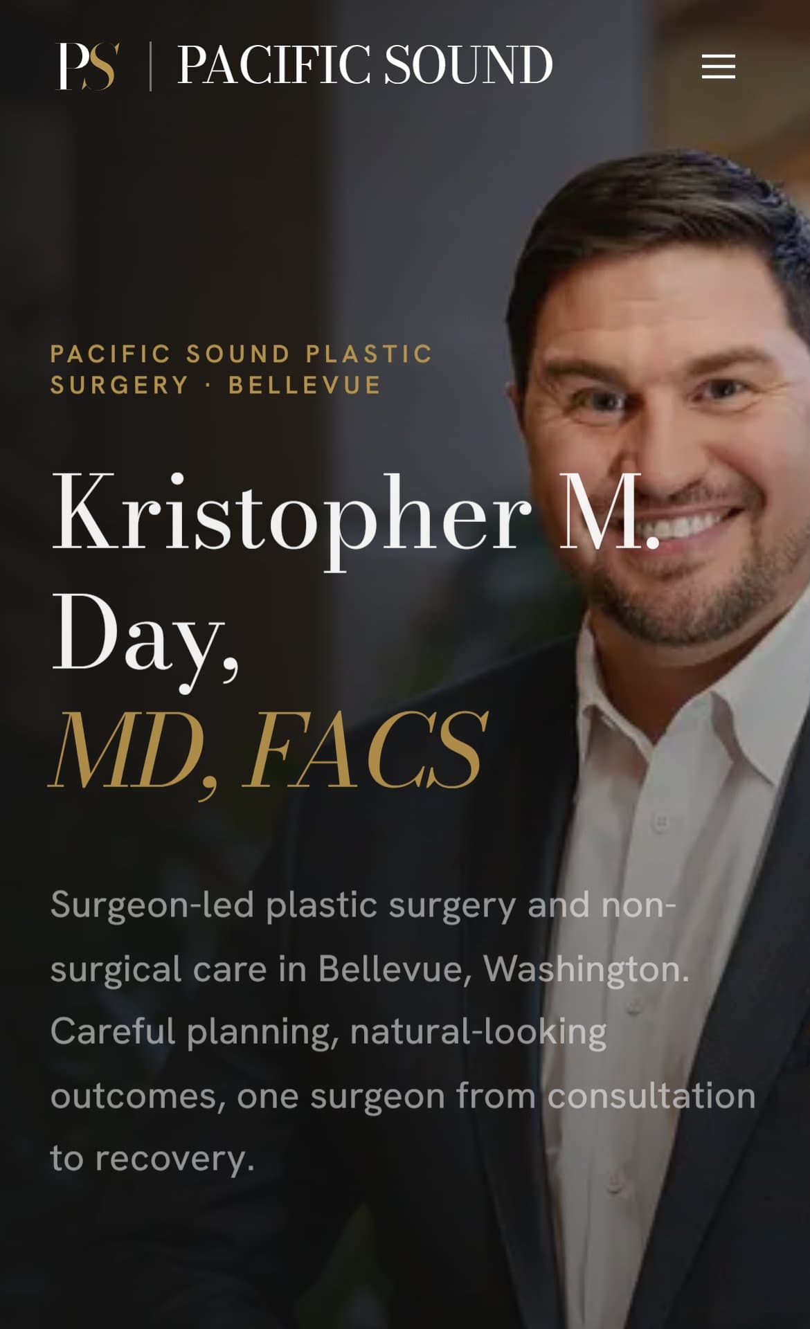 Pacific Sound Plastic Surgery's homepage, the practice's website as rebuilt by Talus in 2026